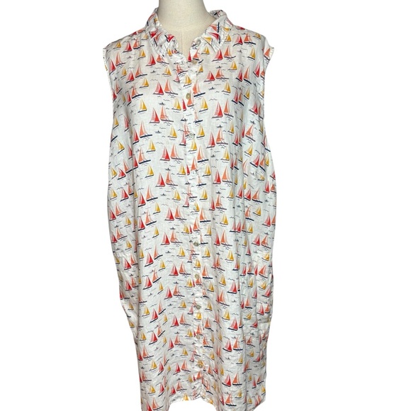 Cynthia Rowley Linen Sleeveless Sailboat Print Dress Shark Plus Size 3x - Picture 1 of 10